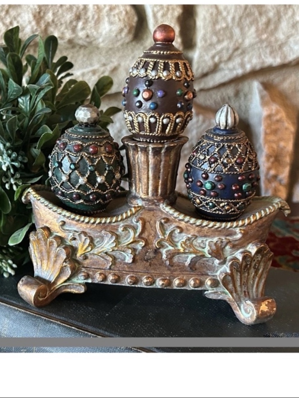 Egg Shaped Moroccan Style Wine Bottle Stoppers Cork Set w/‎ Holder Unique